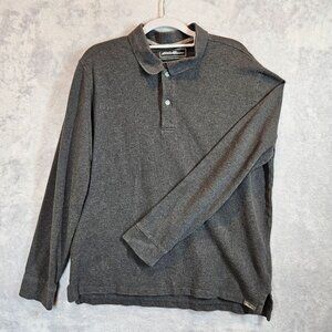 Eddie Bauer Mens L Gray Long Sleeve Polo Shirt 100% Cotton casual Dad office
